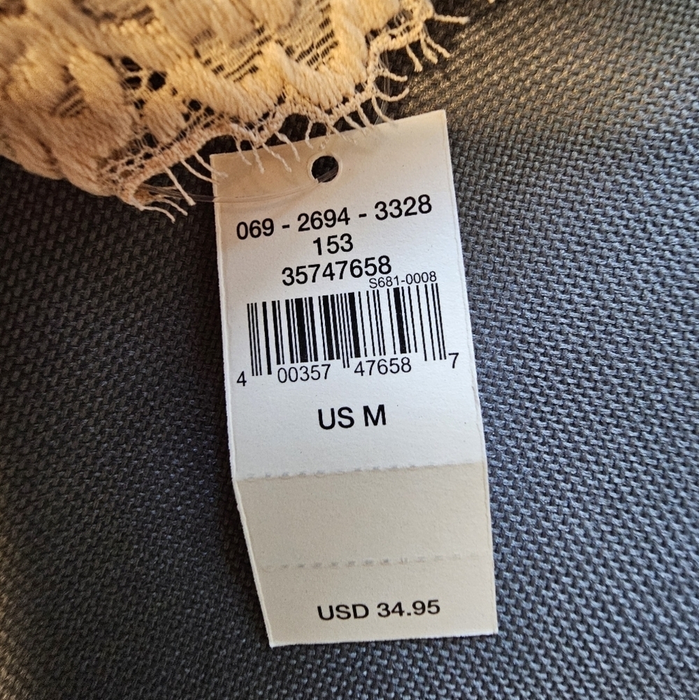 Aerie Ribbed Eyelash Lace Trim Longline Bralette, Tan, Size Medium - Picture 7 of 9